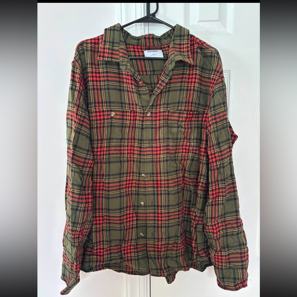Old Navy Men's Casual Plaid Shirt - Red and Olive